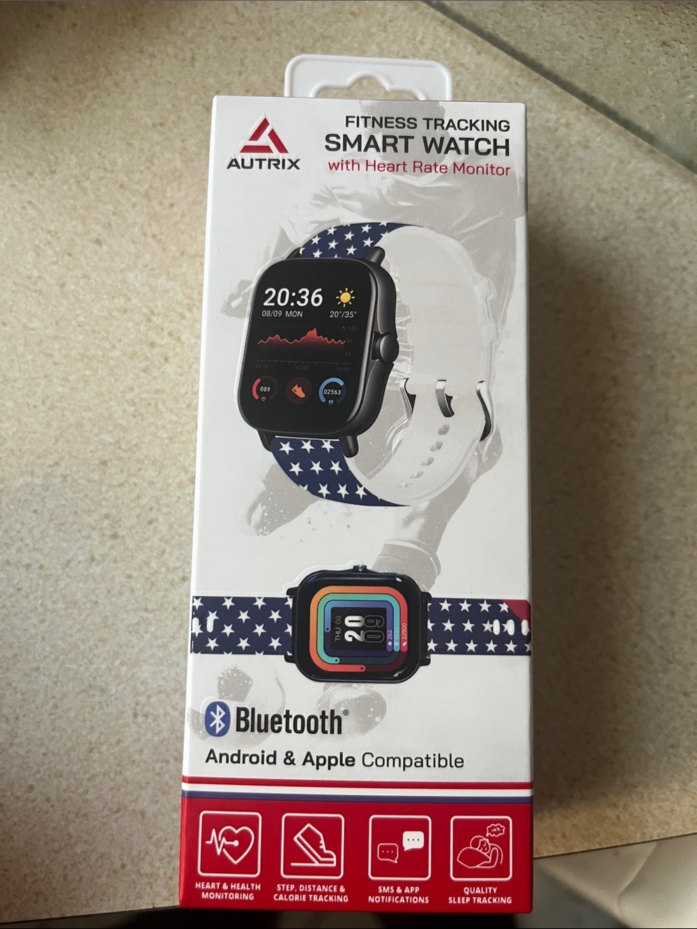 Fitness Tracking Smart Watch - White Band with Navy Star Accent